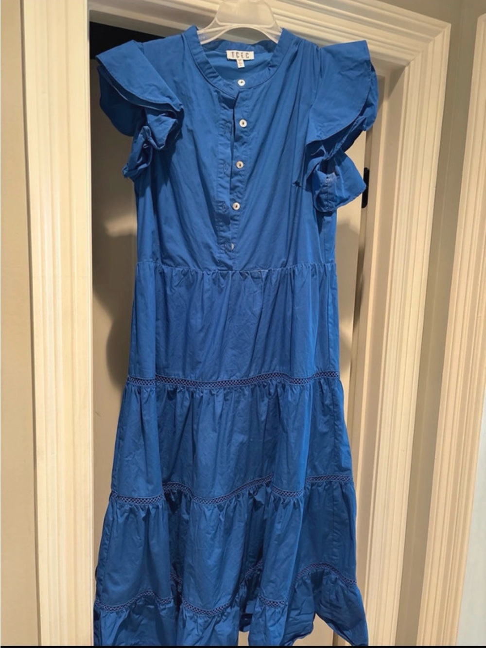 TCEC Blue Tiered Ruffle-Sleeve Maxi Dress